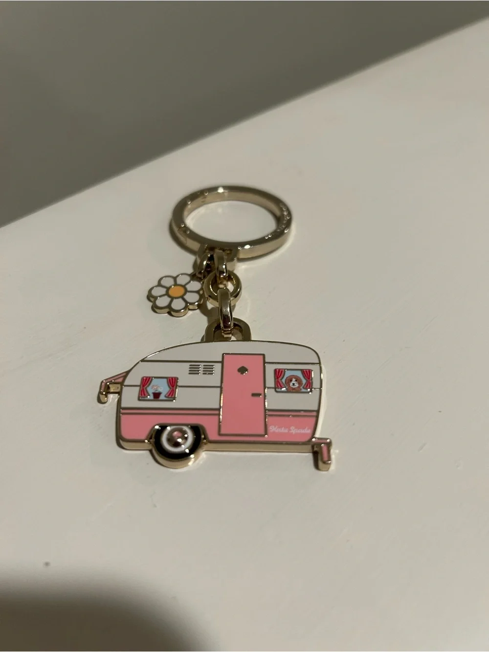 kate spade Pink and Cream Camper Trailer Keyring with Daisy Charm
